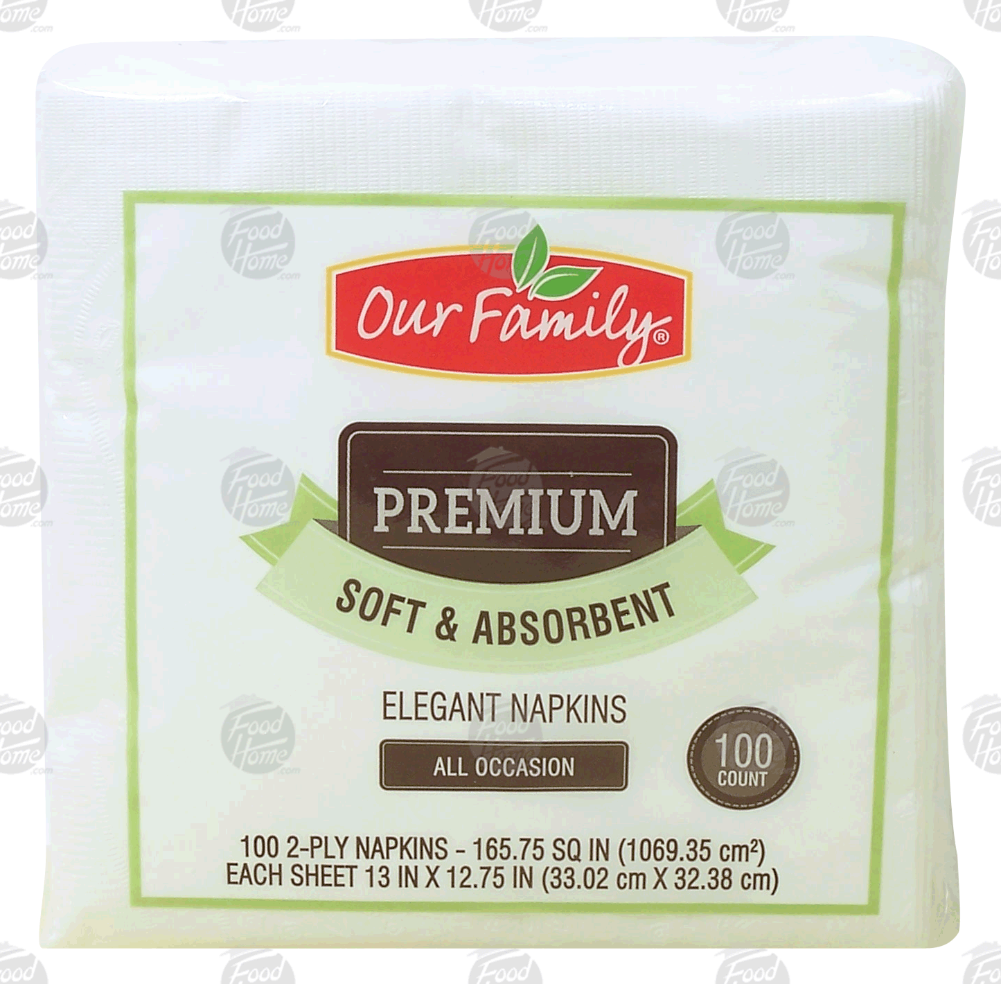 Our Family Premium elegant napkins, soft & absorbent, 2-ply, 13-in x 12.75-in Full-Size Picture